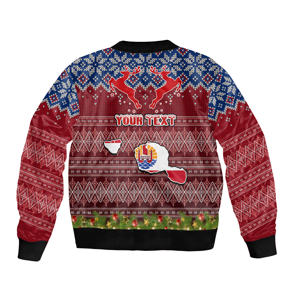 Personalised French Polynesia Christmas Bomber Jacket Coat of Arms and Map Beautiful Merry Xmas Snowflake LT03 - Polynesian Pride