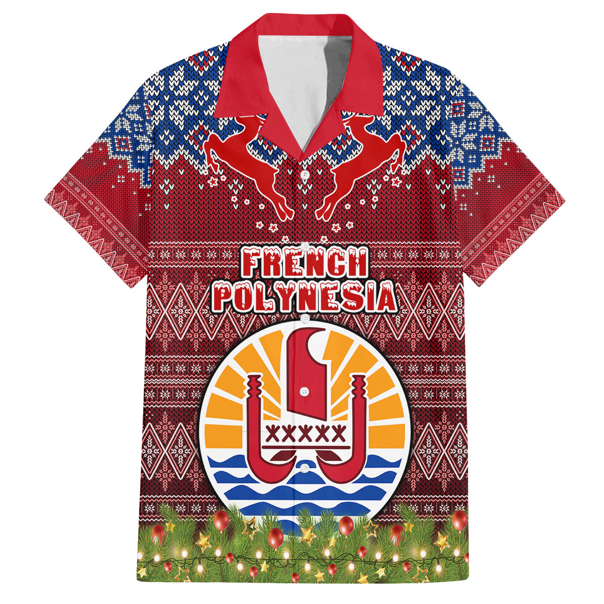 personalised-french-polynesia-christmas-kid-hawaiian-shirt-coat-of-arms-and-map-beautiful-merry-xmas-snowflake