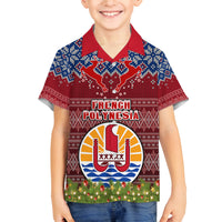 Personalised French Polynesia Christmas Kid Hawaiian Shirt Coat of Arms and Map Beautiful Merry Xmas Snowflake LT03 - Polynesian Pride