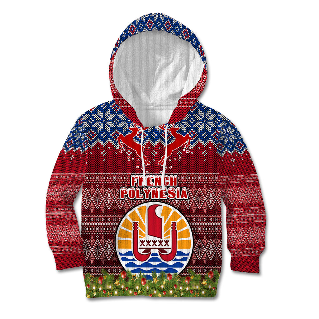 Personalised French Polynesia Christmas Kid Hoodie Coat of Arms and Map Beautiful Merry Xmas Snowflake LT03 Hoodie Red - Polynesian Pride