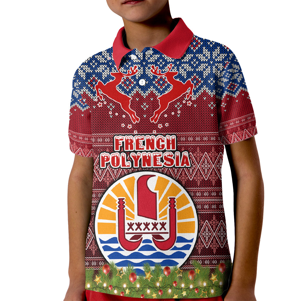 Personalised French Polynesia Christmas Kid Polo Shirt Coat of Arms and Map Beautiful Merry Xmas Snowflake LT03 Kid Red - Polynesian Pride