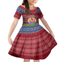 Personalised French Polynesia Christmas Kid Short Sleeve Dress Coat of Arms and Map Beautiful Merry Xmas Snowflake LT03 KID Red - Polynesian Pride