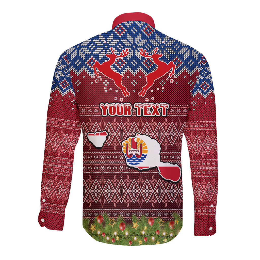 personalised-french-polynesia-christmas-long-sleeve-button-shirt-coat-of-arms-and-map-beautiful-merry-xmas-snowflake