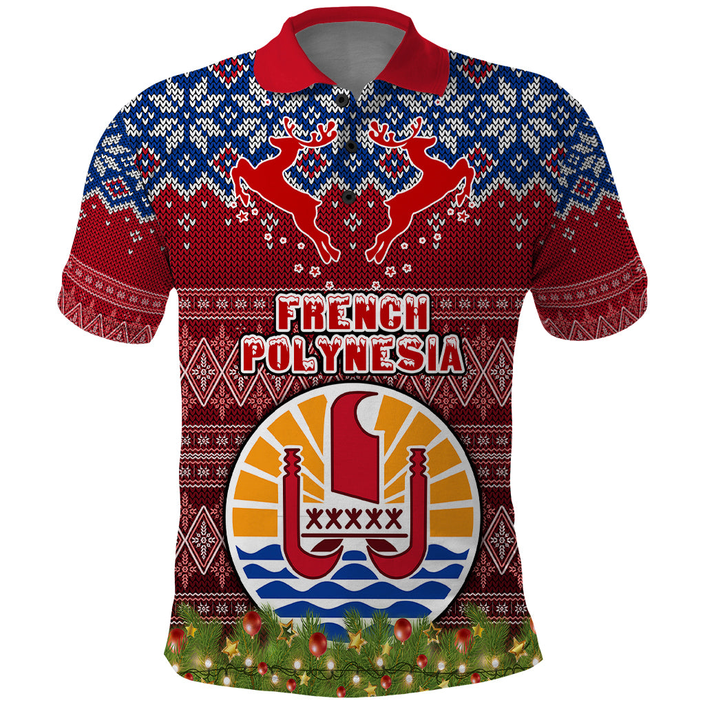 Personalised French Polynesia Christmas Polo Shirt Coat of Arms and Map Beautiful Merry Xmas Snowflake LT03 Red - Polynesian Pride