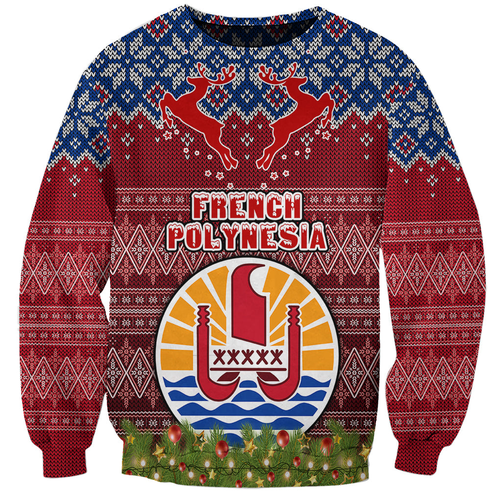 Personalised French Polynesia Christmas Sweatshirt Coat of Arms and Map Beautiful Merry Xmas Snowflake LT03 Unisex Red - Polynesian Pride
