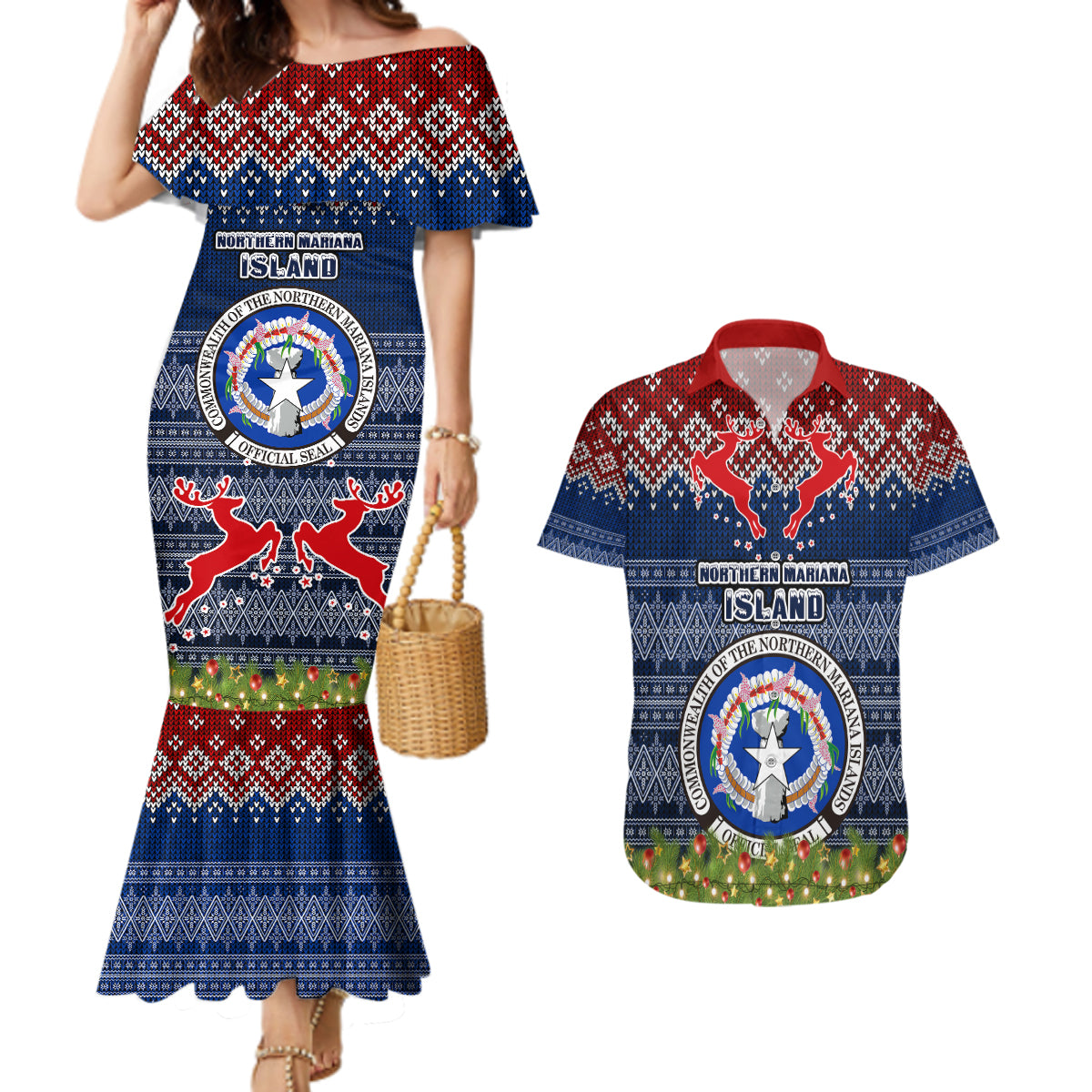 northern-mariana-islands-christmas-couples-matching-mermaid-dress-and-hawaiian-shirt-coat-of-arms-and-map-beautiful-merry-xmas-snowflake