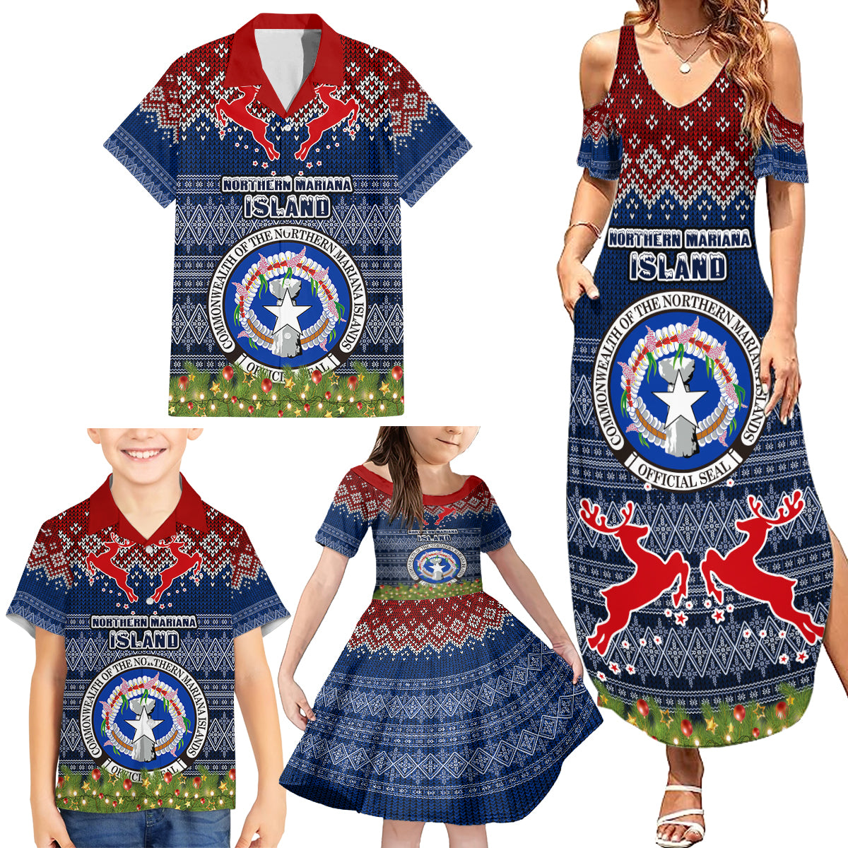 northern-mariana-islands-christmas-family-matching-summer-maxi-dress-and-hawaiian-shirt-coat-of-arms-and-map-beautiful-merry-xmas-snowflake