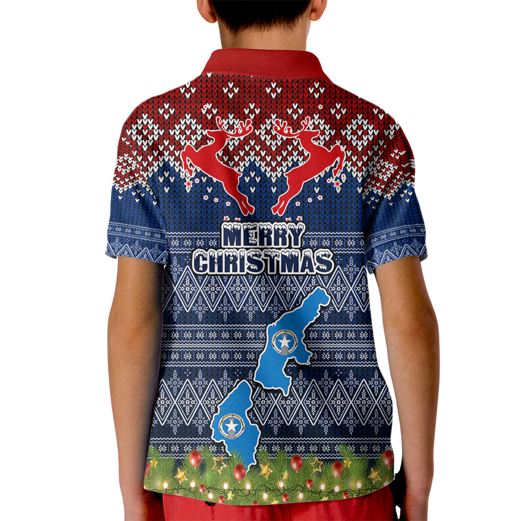 Northern Mariana Islands Christmas Kid Polo Shirt Coat of Arms and Map Beautiful Merry Xmas Snowflake LT03 - Polynesian Pride