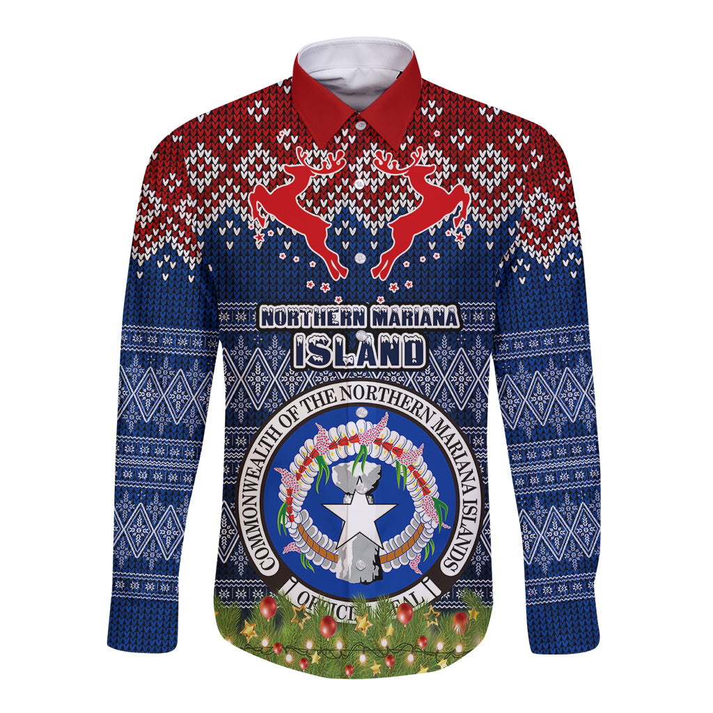 northern-mariana-islands-christmas-long-sleeve-button-shirt-coat-of-arms-and-map-beautiful-merry-xmas-snowflake