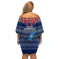 northern-mariana-islands-christmas-off-shoulder-short-dress-coat-of-arms-and-map-beautiful-merry-xmas-snowflake