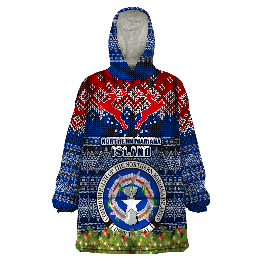 northern-mariana-islands-christmas-wearable-blanket-hoodie-coat-of-arms-and-map-beautiful-merry-xmas-snowflake