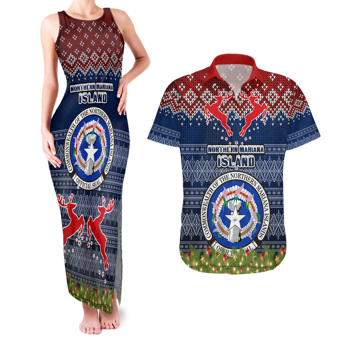 personalised-northern-mariana-islands-christmas-couples-matching-tank-maxi-dress-and-hawaiian-shirt-coat-of-arms-and-map-beautiful-merry-xmas-snowflake