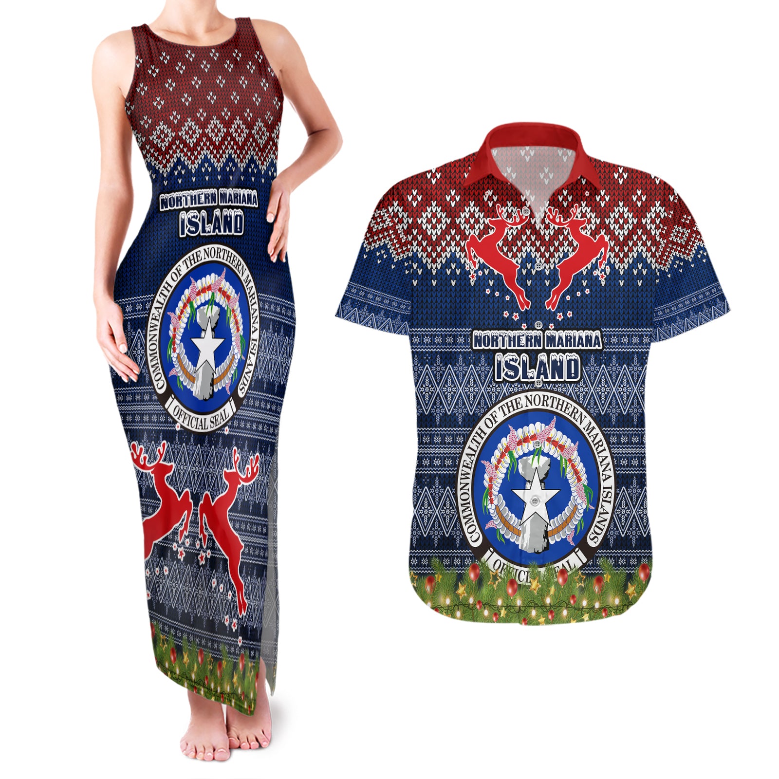 personalised-northern-mariana-islands-christmas-couples-matching-tank-maxi-dress-and-hawaiian-shirt-coat-of-arms-and-map-beautiful-merry-xmas-snowflake