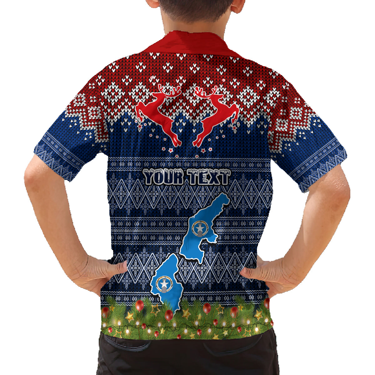 personalised-northern-mariana-islands-christmas-kid-hawaiian-shirt-coat-of-arms-and-map-beautiful-merry-xmas-snowflake