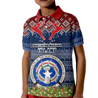 Personalised Northern Mariana Islands Christmas Kid Polo Shirt Coat of Arms and Map Beautiful Merry Xmas Snowflake LT03 Kid Blue - Polynesian Pride
