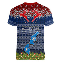 personalised-northern-mariana-islands-christmas-women-v-neck-t-shirt-coat-of-arms-and-map-beautiful-merry-xmas-snowflake