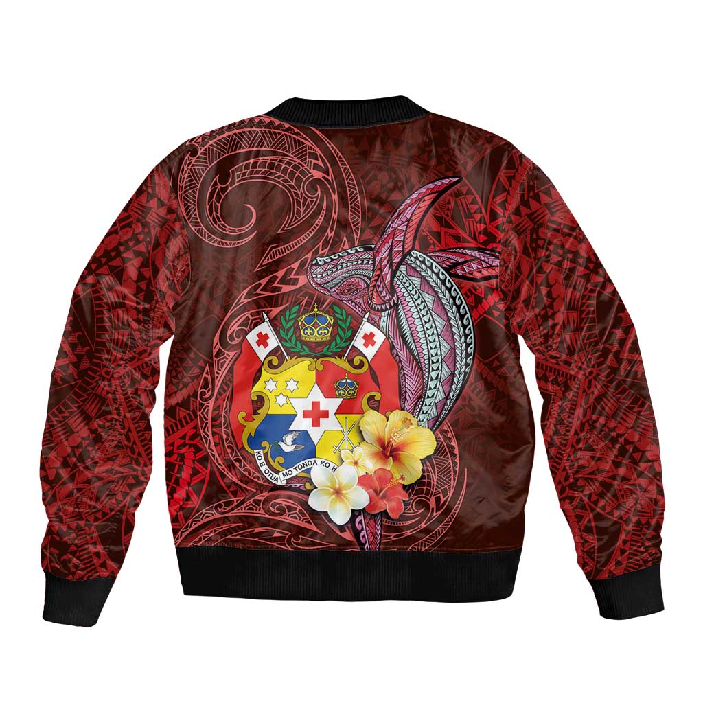 Tonga Humpback Whale Bomber Jacket National Seal with Hibiscus and Polynesian Tattoo