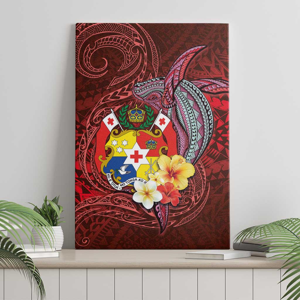 Tonga Humpback Whale Canvas Wall Art National Seal with Hibiscus and Polynesian Tattoo LT03 - Polynesian Pride