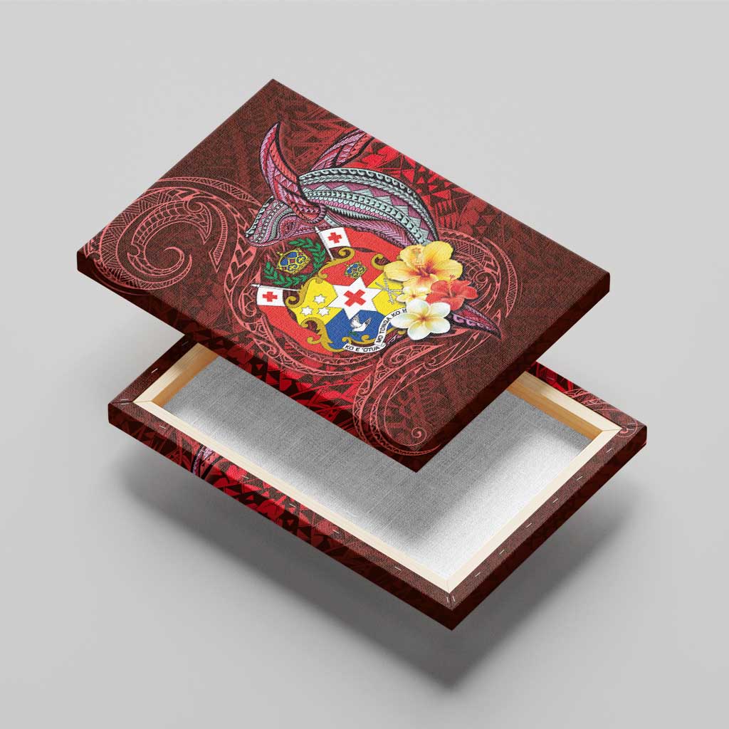 Tonga Humpback Whale Canvas Wall Art National Seal with Hibiscus and Polynesian Tattoo LT03 - Polynesian Pride