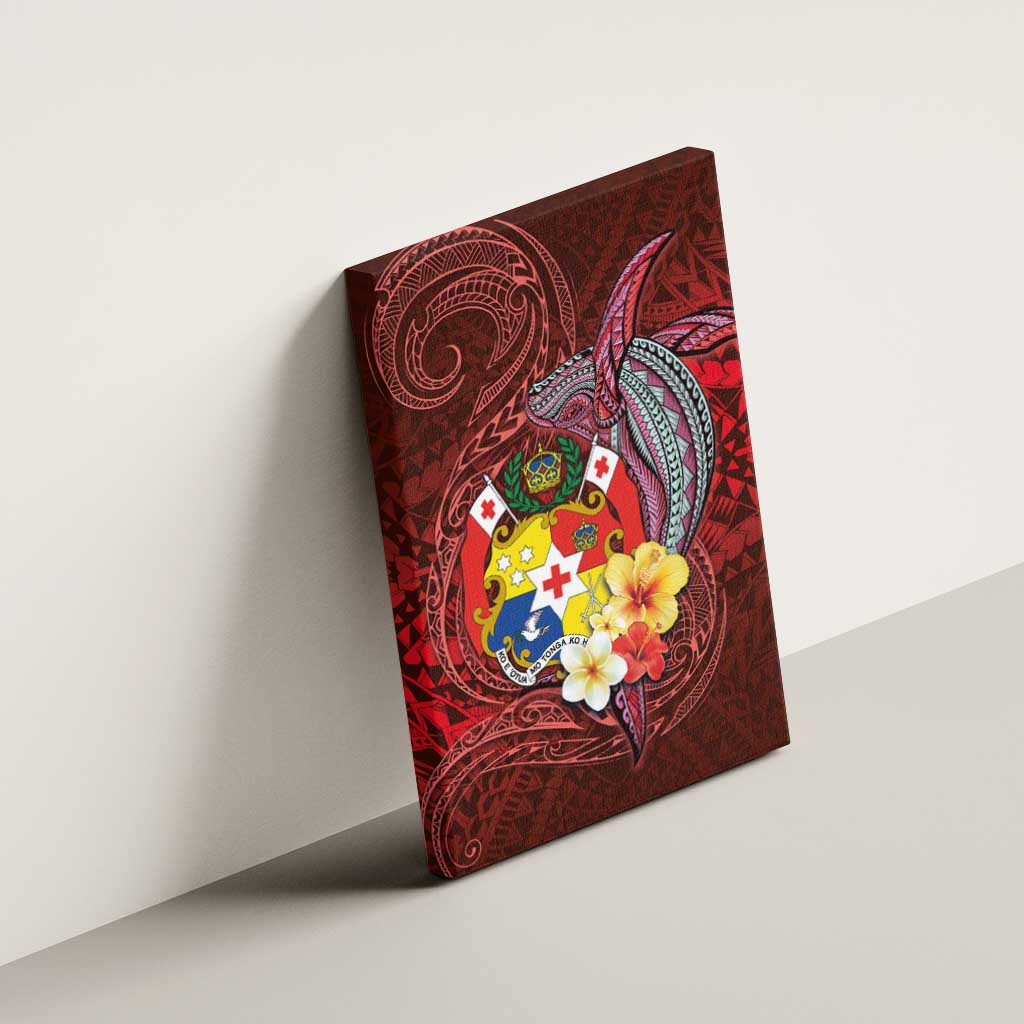 Tonga Humpback Whale Canvas Wall Art National Seal with Hibiscus and Polynesian Tattoo LT03 - Polynesian Pride