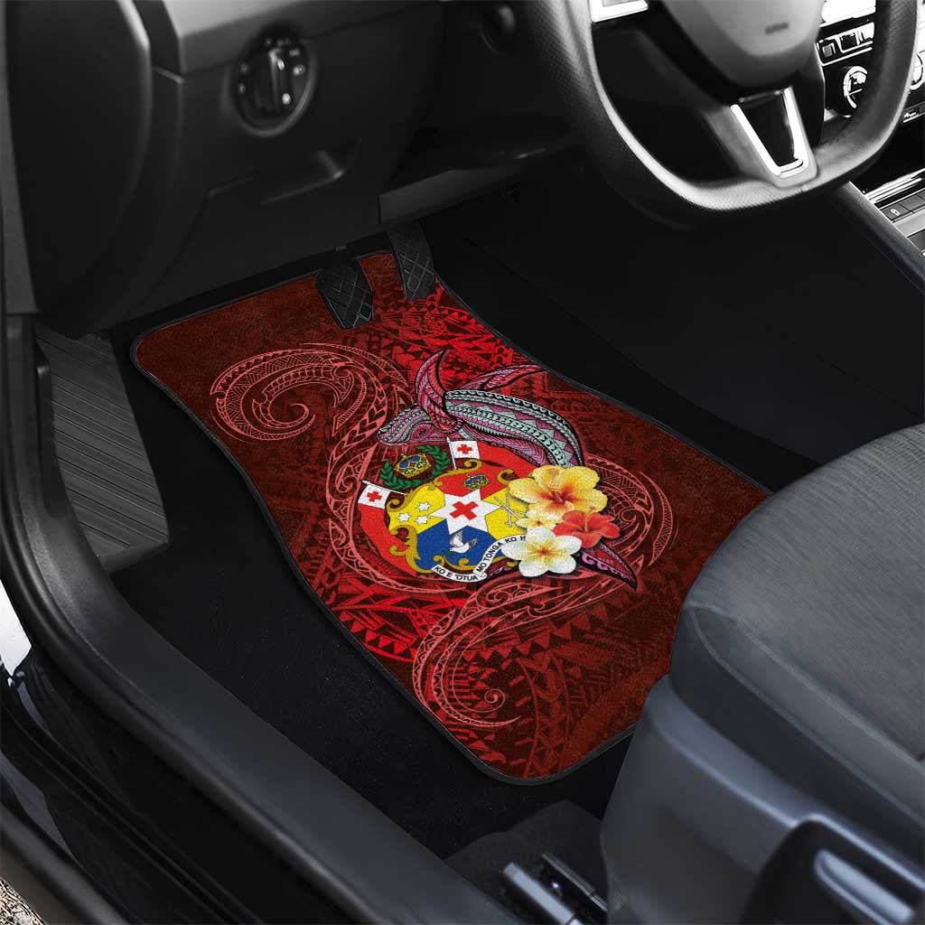 Tonga Humpback Whale Car Mats National Seal with Hibiscus and Polynesian Tattoo LT03 - Polynesian Pride
