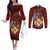 Tonga Humpback Whale Couples Matching Off The Shoulder Long Sleeve Dress and Long Sleeve Button Shirt National Seal with Hibiscus and Polynesian Tattoo