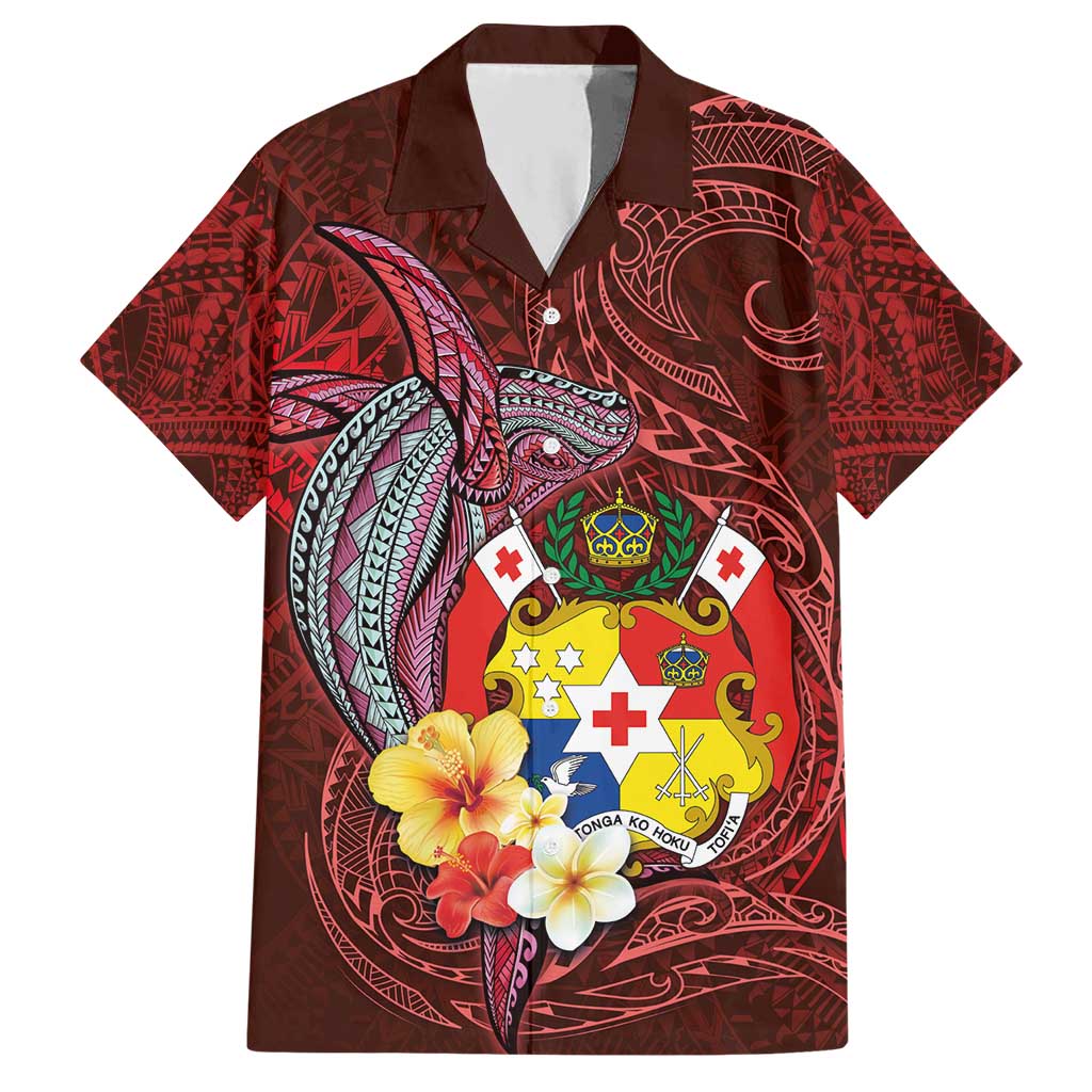 Tonga Humpback Whale Hawaiian Shirt National Seal with Hibiscus and Polynesian Tattoo