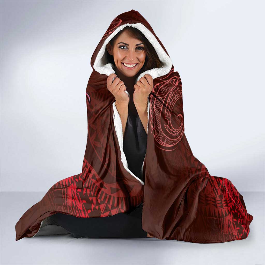 Tonga Humpback Whale Hooded Blanket National Seal with Hibiscus and Polynesian Tattoo