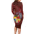 Tonga Humpback Whale Long Sleeve Bodycon Dress National Seal with Hibiscus and Polynesian Tattoo