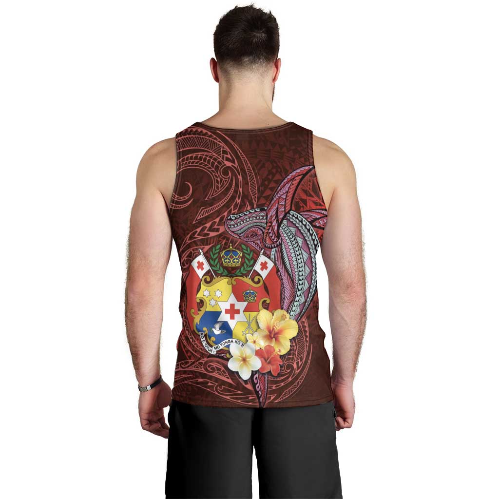 Tonga Humpback Whale Men Tank Top National Seal with Hibiscus and Polynesian Tattoo LT03 - Polynesian Pride