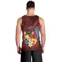 Tonga Humpback Whale Men Tank Top National Seal with Hibiscus and Polynesian Tattoo LT03 - Polynesian Pride