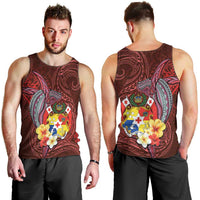 Tonga Humpback Whale Men Tank Top National Seal with Hibiscus and Polynesian Tattoo LT03 - Polynesian Pride
