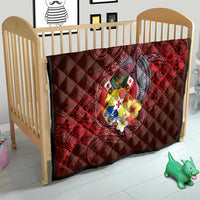 Tonga Humpback Whale Quilt National Seal with Hibiscus and Polynesian Tattoo