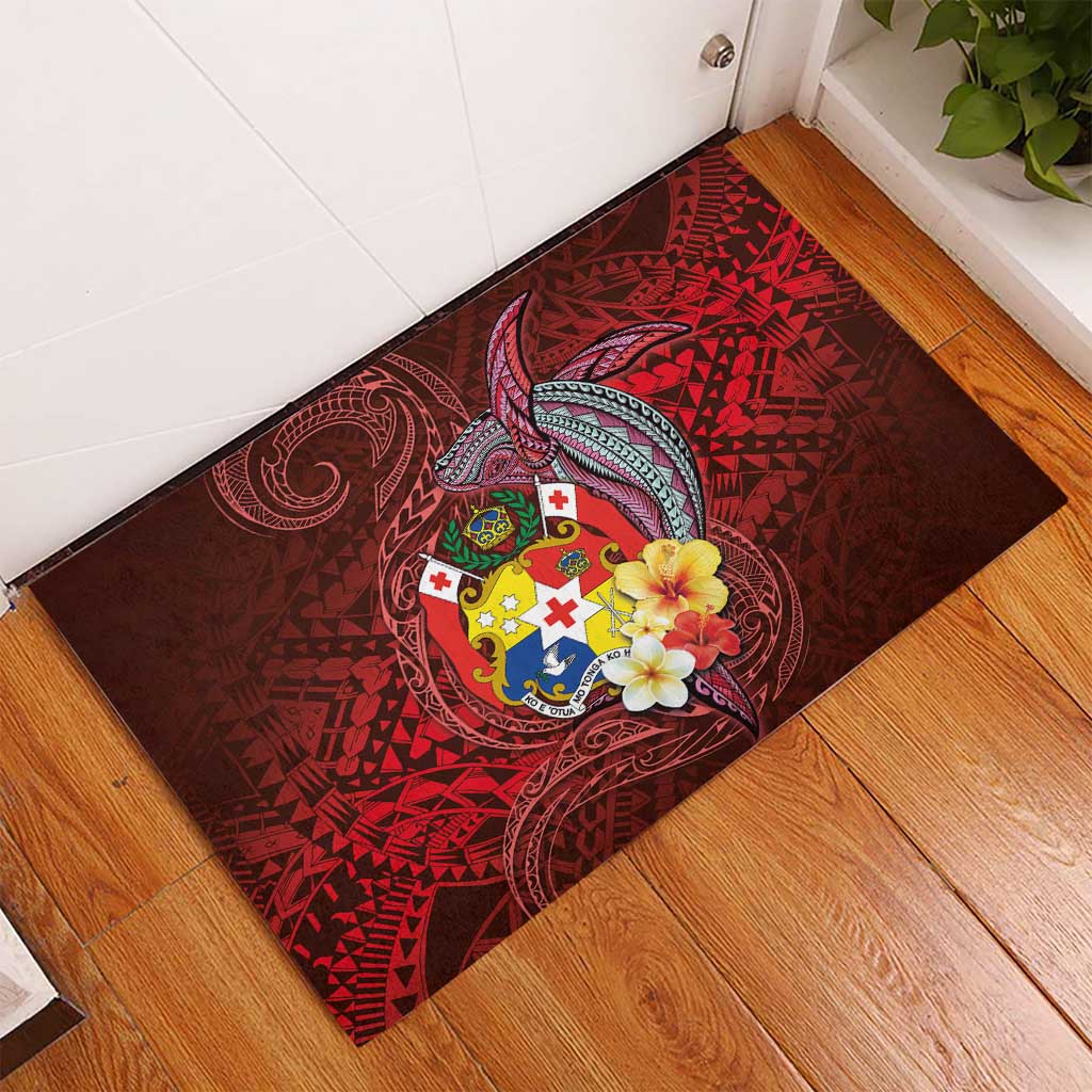 Tonga Humpback Whale Rubber Doormat National Seal with Hibiscus and Polynesian Tattoo LT03 - Polynesian Pride