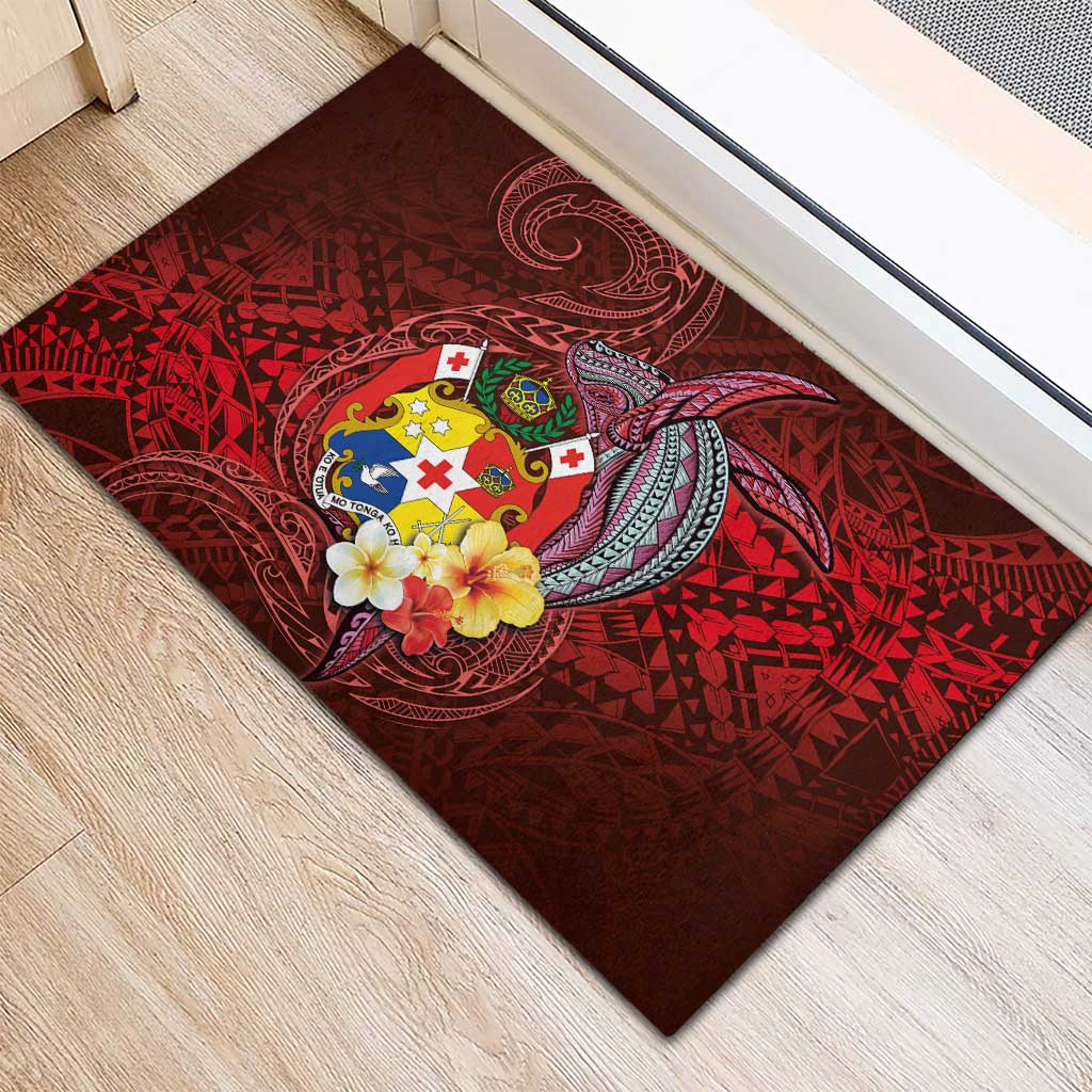 Tonga Humpback Whale Rubber Doormat National Seal with Hibiscus and Polynesian Tattoo LT03 - Polynesian Pride