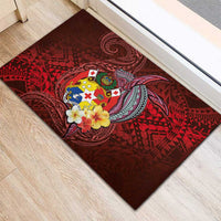 Tonga Humpback Whale Rubber Doormat National Seal with Hibiscus and Polynesian Tattoo LT03 - Polynesian Pride