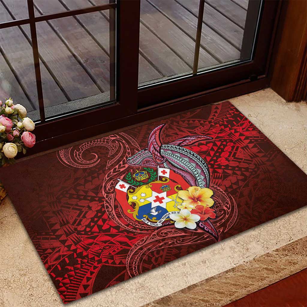 Tonga Humpback Whale Rubber Doormat National Seal with Hibiscus and Polynesian Tattoo LT03 - Polynesian Pride