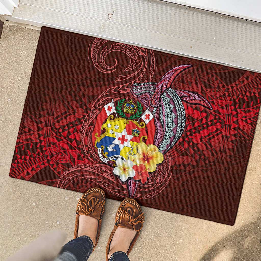 Tonga Humpback Whale Rubber Doormat National Seal with Hibiscus and Polynesian Tattoo LT03 - Polynesian Pride