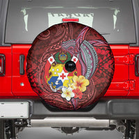 Tonga Humpback Whale Spare Tire Cover National Seal with Hibiscus and Polynesian Tattoo LT03 - Polynesian Pride
