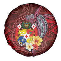 Tonga Humpback Whale Spare Tire Cover National Seal with Hibiscus and Polynesian Tattoo LT03 - Polynesian Pride
