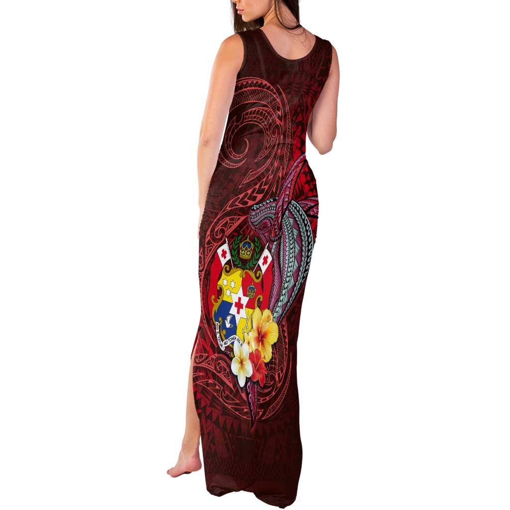Tonga Humpback Whale Tank Maxi Dress National Seal with Hibiscus and Polynesian Tattoo LT03 - Polynesian Pride