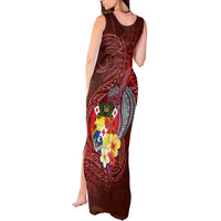 Tonga Humpback Whale Tank Maxi Dress National Seal with Hibiscus and Polynesian Tattoo LT03 - Polynesian Pride