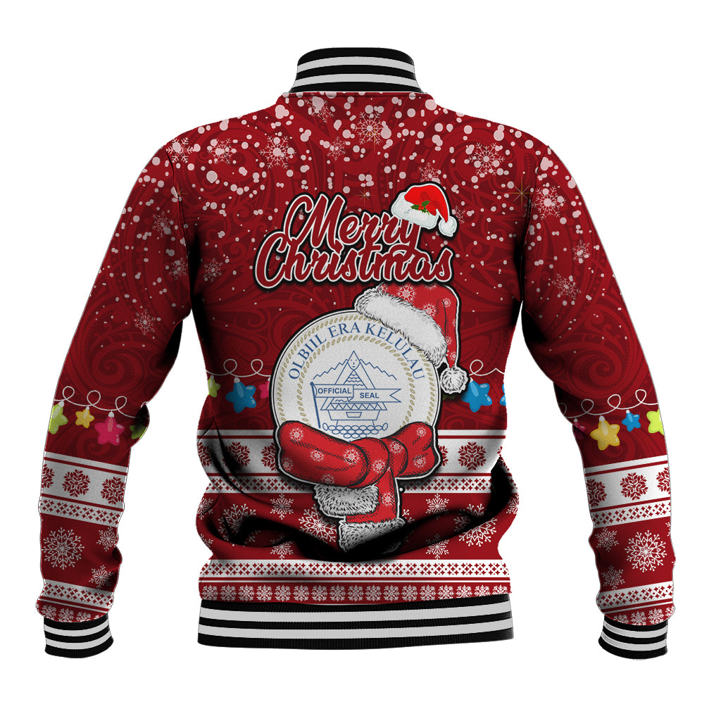Palau Christmas Baseball Jacket Snowman and Palau Coat of Arms Maori Tribal Xmas Style LT03 - Polynesian Pride