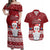 Palau Christmas Couples Matching Off Shoulder Maxi Dress and Hawaiian Shirt Snowman and Palau Coat of Arms Maori Tribal Xmas Style LT03 Red - Polynesian Pride