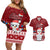 Palau Christmas Couples Matching Off Shoulder Short Dress and Hawaiian Shirt Snowman and Palau Coat of Arms Maori Tribal Xmas Style LT03 Red - Polynesian Pride