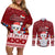 Palau Christmas Couples Matching Off Shoulder Short Dress and Long Sleeve Button Shirt Snowman and Palau Coat of Arms Maori Tribal Xmas Style LT03 Red - Polynesian Pride