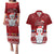 Palau Christmas Couples Matching Puletasi Dress and Hawaiian Shirt Snowman and Palau Coat of Arms Maori Tribal Xmas Style LT03 Red - Polynesian Pride