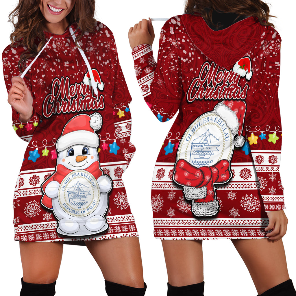 Palau Christmas Hoodie Dress Snowman and Palau Coat of Arms Maori Tribal Xmas Style LT03 - Polynesian Pride