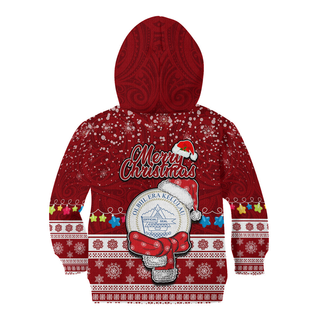 Palau Christmas Kid Hoodie Snowman and Palau Coat of Arms Maori Tribal Xmas Style LT03 - Polynesian Pride
