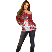 Palau Christmas Off Shoulder Sweater Snowman and Palau Coat of Arms Maori Tribal Xmas Style LT03 - Polynesian Pride